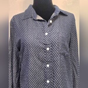 J Crew Soft 100% Cotton Indigo Dyed Blue With White Dots Button Down Contrast 4